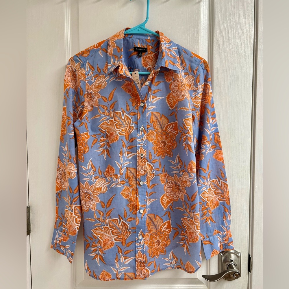 Talbots NWT 100% cotton Women’s Tropical Blue and Coral size small